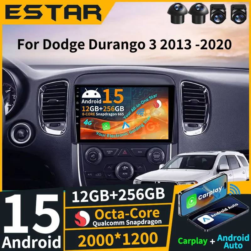 Carplay inalámbrico Android 15 para Dodge Durango 3 WD 2013 - 2020 Radio de coche Octa Core DSP 2din reproductor de vídeo GPS Auto RDS 360 cámara