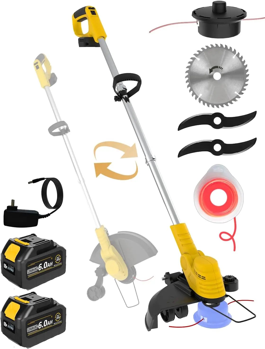 

Battery Powered Weed Wacker 094 Two-Durable-Line Metal Blades, Super Brushless Motor, 4-in-1 Cordless Weed Eater+String Trimmer+