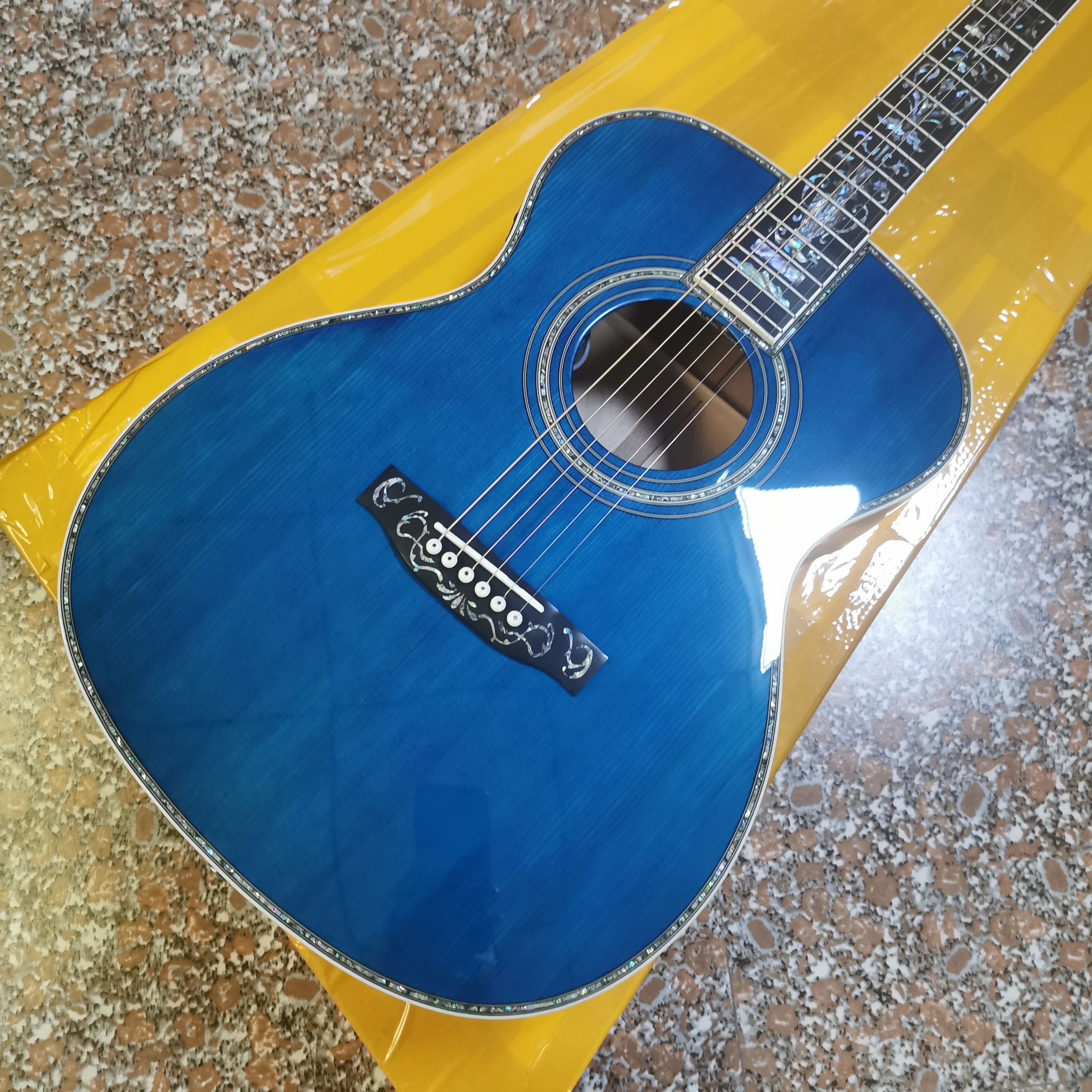 40 inch OM45 series solid wood profile sky blue bright original acoustic wood guitar