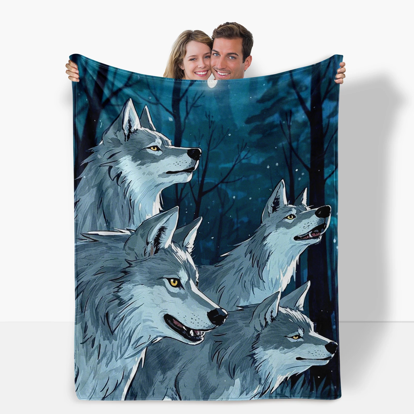 High Quality Blanket Depicts Nocturnal Life Of Grey Wolves Ideal Gift Combining Comfort With Natural Wonder