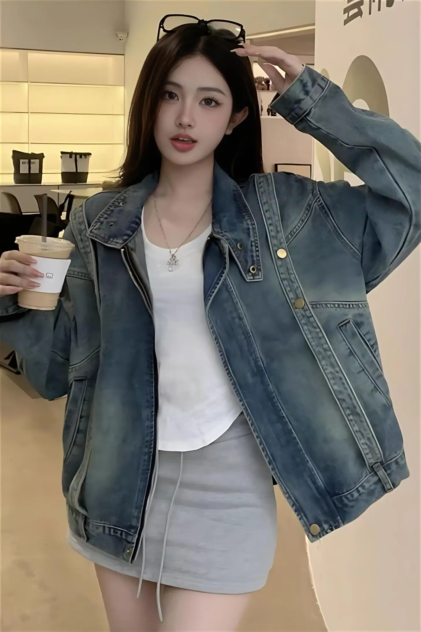 

Denim Coat Girls Womens Summer Beachwear Open-Front Balloon Sleeved Minimalist Knitting Hollowed Out Lightweight Matching Jacket