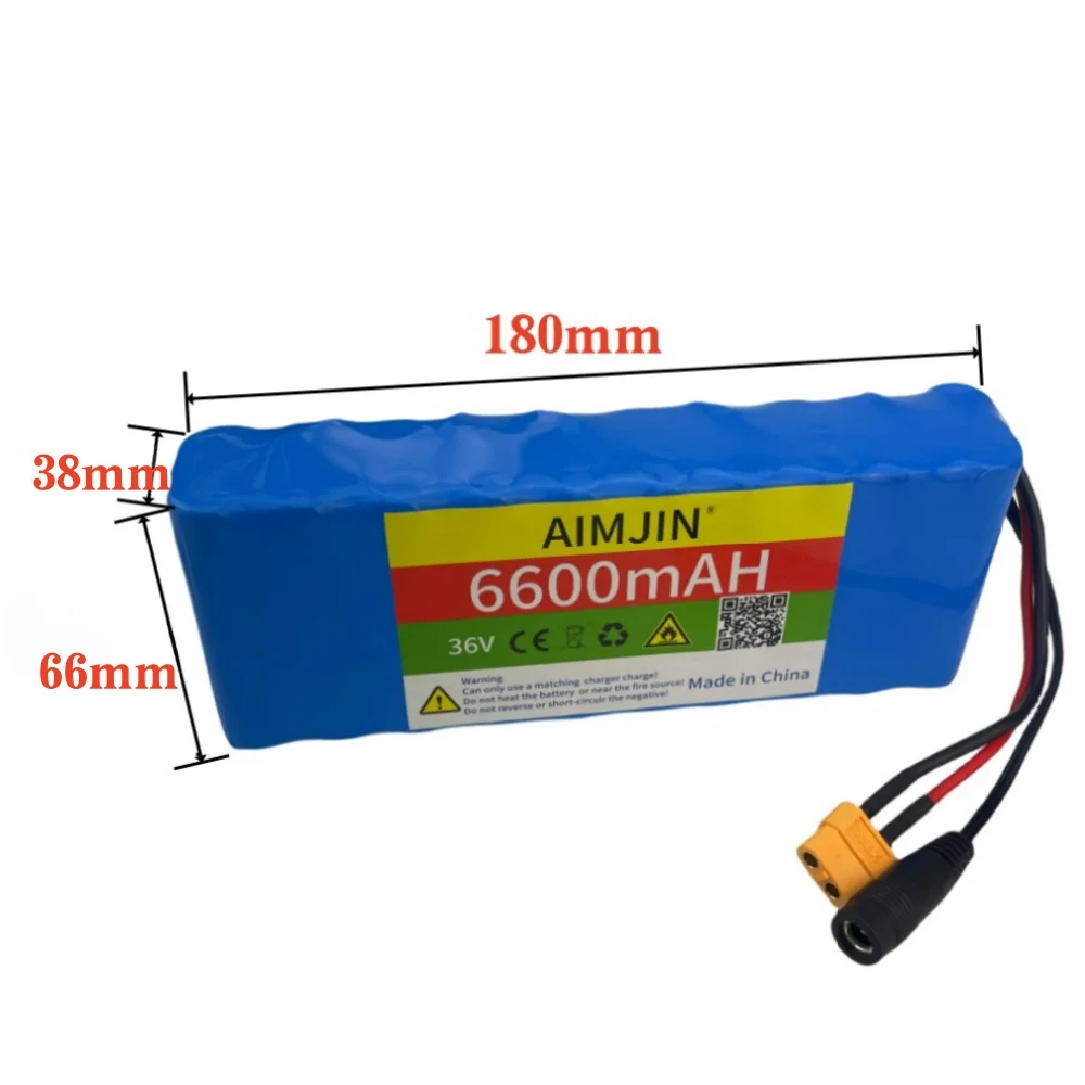 New10S2P 18650 36V 6.6Ah Lithium Battery Pack Built-in BMS,For Electric Scooter Bicycle 36V 6600mAh Li-ion Battery