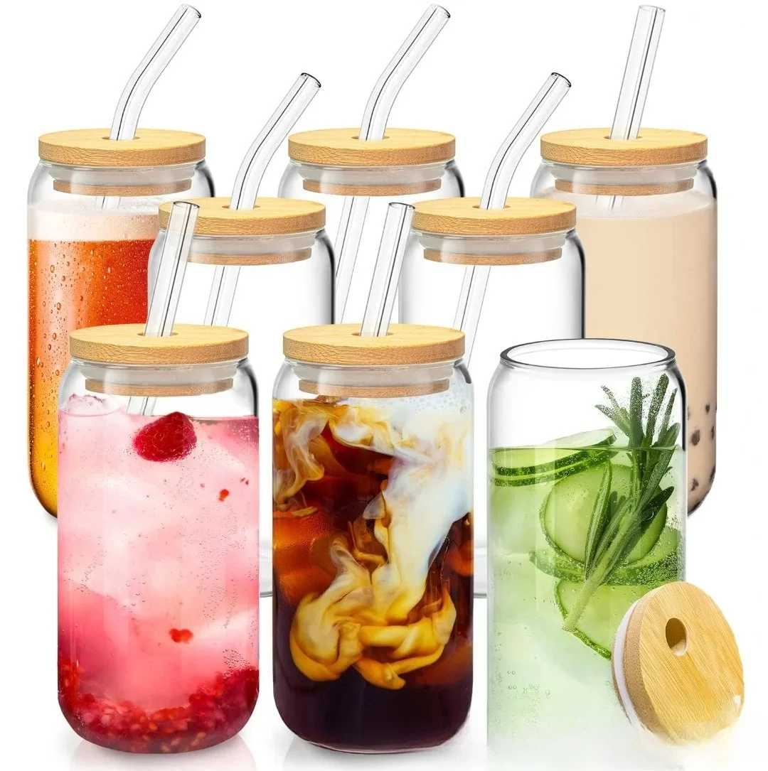 1pcs Coke Cup Borosilicate Glass Straw Cups Wooden Lid Can Water Cup Juice Cold BrewCup Straw Cup Wholesale