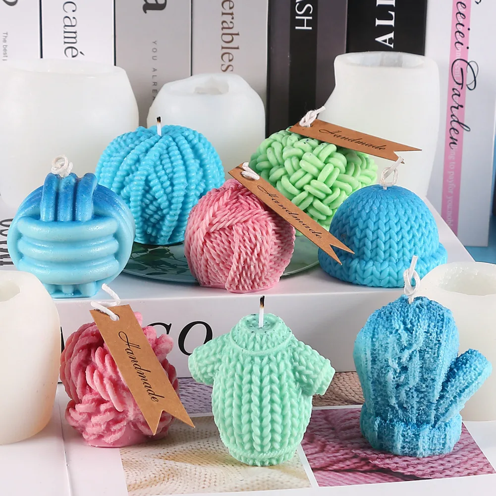 Diy Creative Wool Ball Candle Silicone Mold Stereoscopic Gloves Hat Sweater Model Aromatic Mousse Chocolate Epoxy Resin Molds