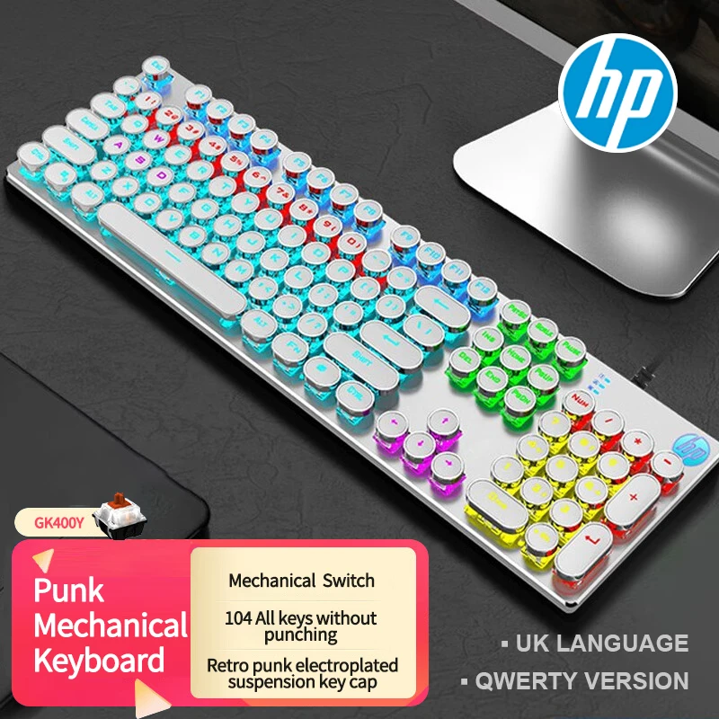 HP GK400Y Mechanical Keyboard Punk Game Keyboard 104 Key Backlight Full Key No Impact Adjustable Lighting Mechanical Shaft