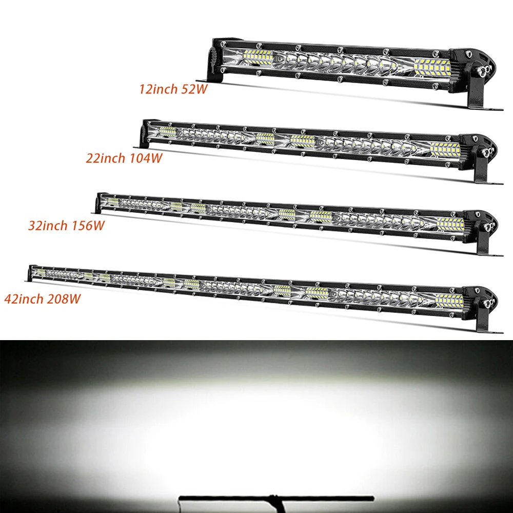 Schlanke 12" 22" 32" 42" Zoll LED-Lichtleiste Auto 12V 24V Flutlicht LED DRL Nebelscheinwerfer LED-Arbeitsleuchte 4x4 Offroad für Jeep LKW Anhänger Offroad-Beleuchtung