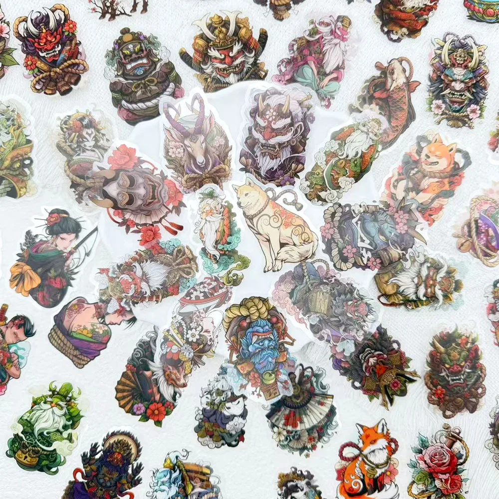 50 Stück japanische Tattoo-Kunst, transparente PET-Aufkleber für Telefon, Laptop, Notebook, Koffer, Gitarre, DIY, coole ästhetische Aufkleber