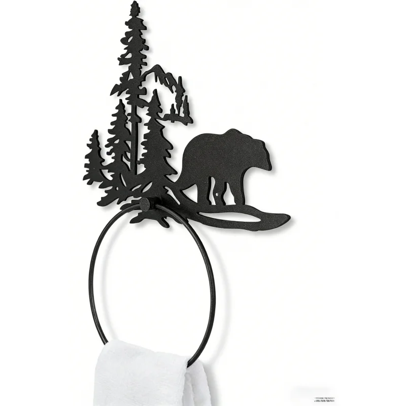 

Фурнитура для ванной комнаты в деревенском стиле, настенное матовое черное круглое кольцо для полотенец, кухонная вешалка для полотенец, украшение