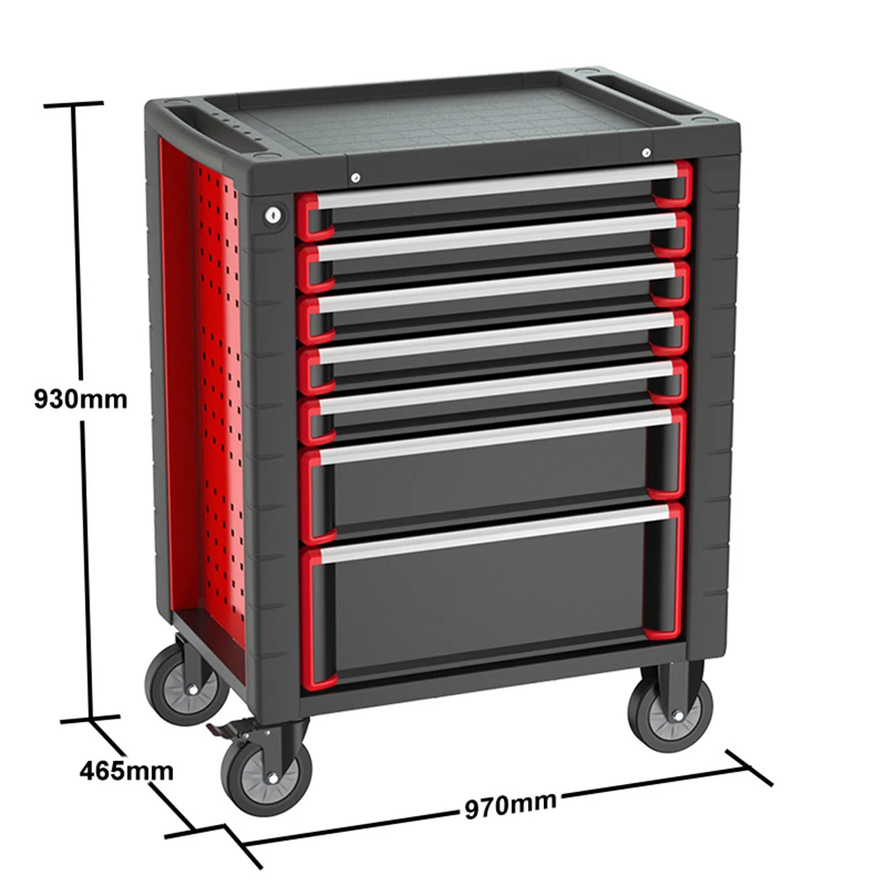 Red And Gray 7 Drawers Metal Drawer Tool Storage Cabinet With Wheels For Workshop