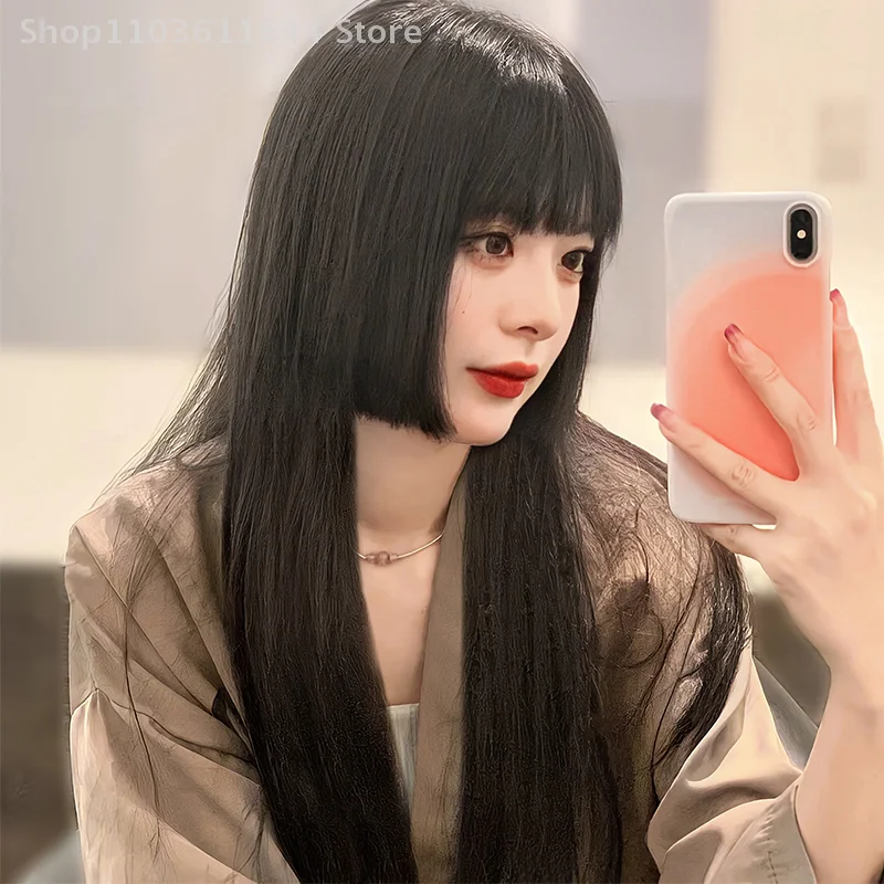 ยาวธรรมชาติตรงวิกผมโลลิต้าบางคอสเพลย์ปาร์ตี้ฮาโลวีนคริสต์มาสฮาราจูกุวิกผม