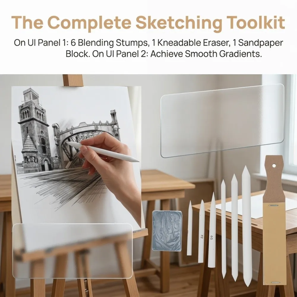 8PCS Fine rolled paper Sketch Blending Stump Set Kneadable rubber Sandpaper board included Sketch Drawing Tools