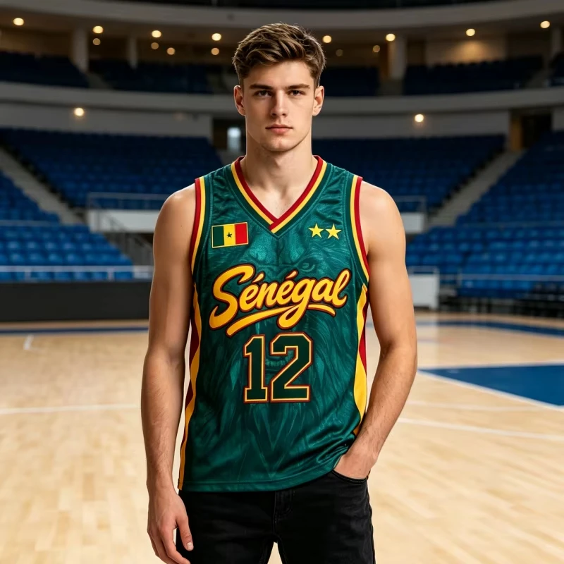 2026 New Senegal Flag Dark Pattern Lion Print Sleeveless Basketball Jersey Sports Unisex Casual Training Vest Family Kids Tees