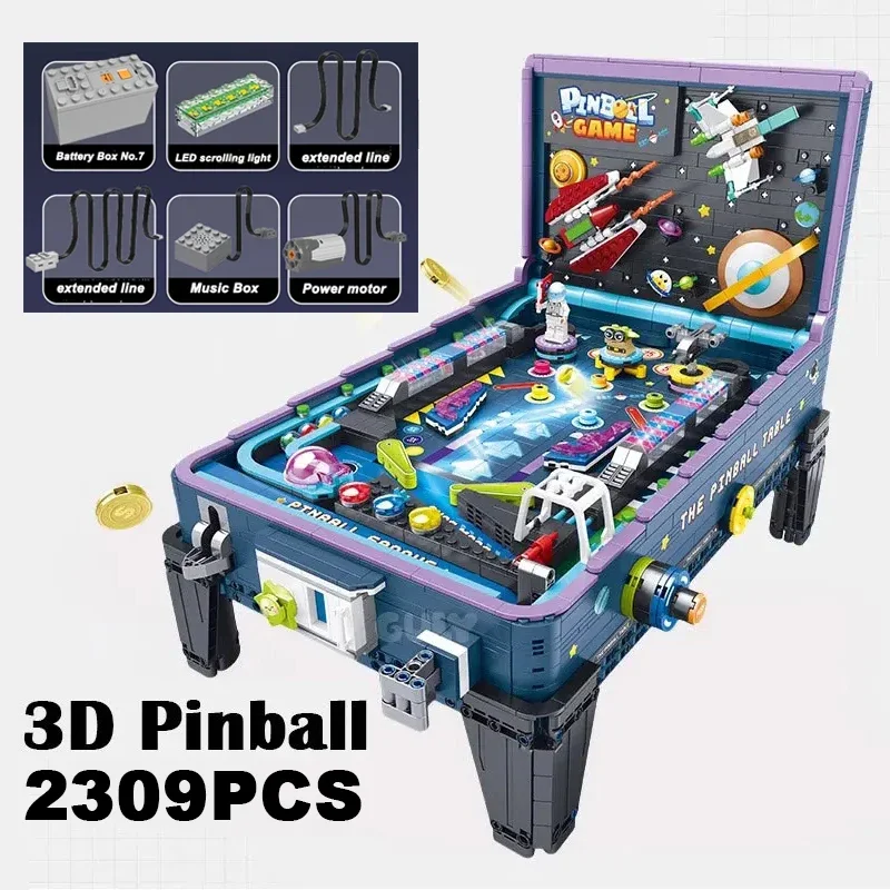 2309PCS Creative 3D Pinball Game Go Building Blocks With LED Light Music Arcade Games Assemble Brick Toy Gift For Adult Teenager
