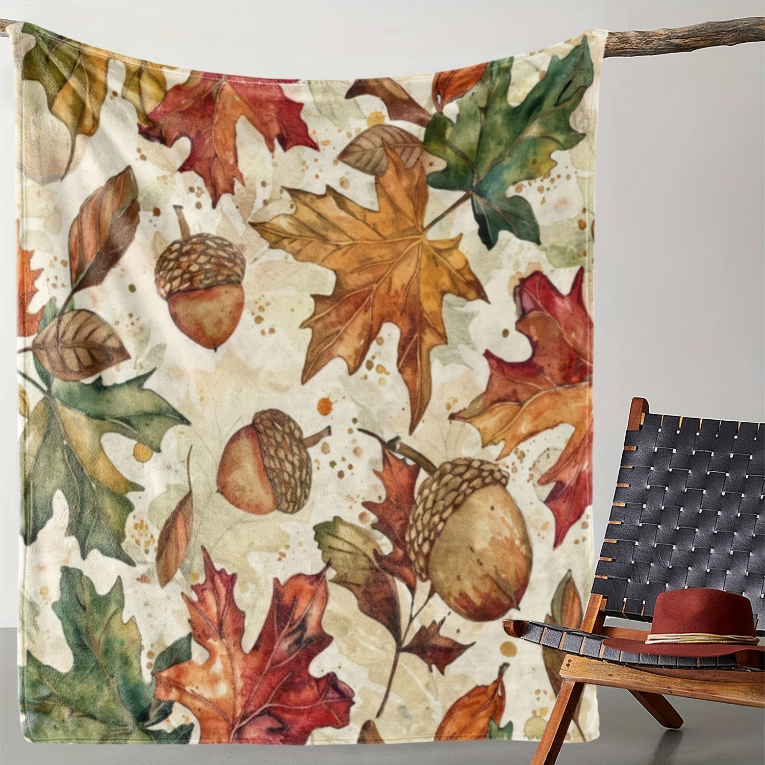 

Vintage Autumn Leaves and Pine Cones Print Flannel Throw Blanket - All-Season Soft Cozy Comfort for Sofa, Bed, Office, Camping