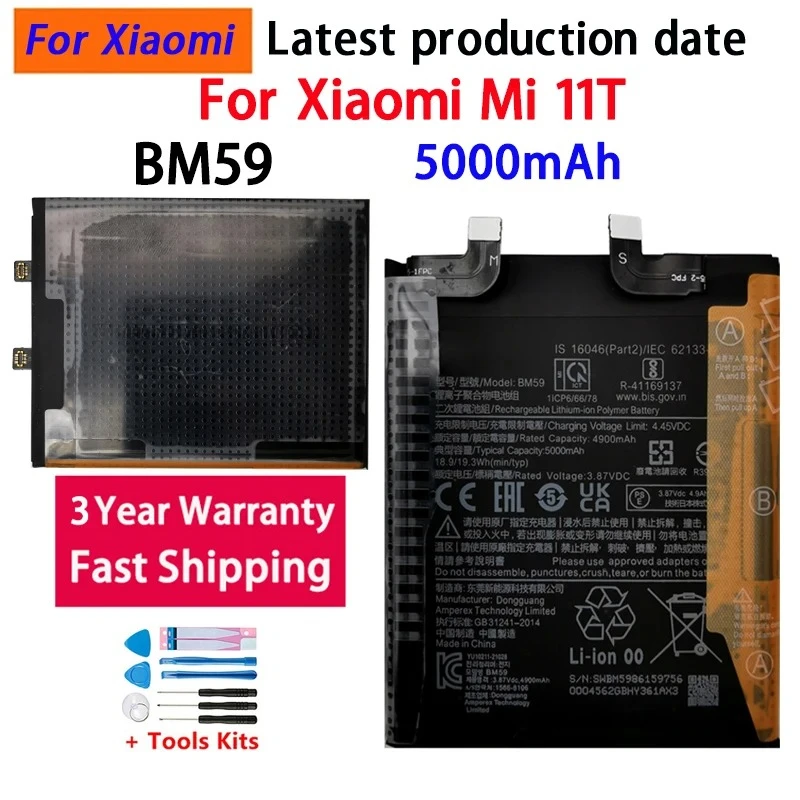 100% NEW 6000mAh Replacement Battery BM59 For Xiaomi mi 11T Rechargeable Phone High Quality Batteries Bateria Batterij+Tools