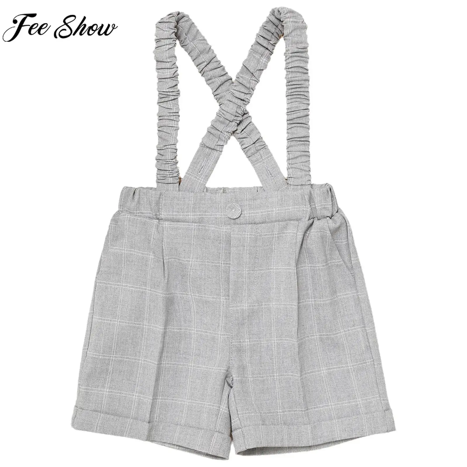 Infant Boys Summer Gentlemen Overalls Solid Color Detachable Stretchy Suspenders Shorts Birthday Wedding Party Formal Clothes