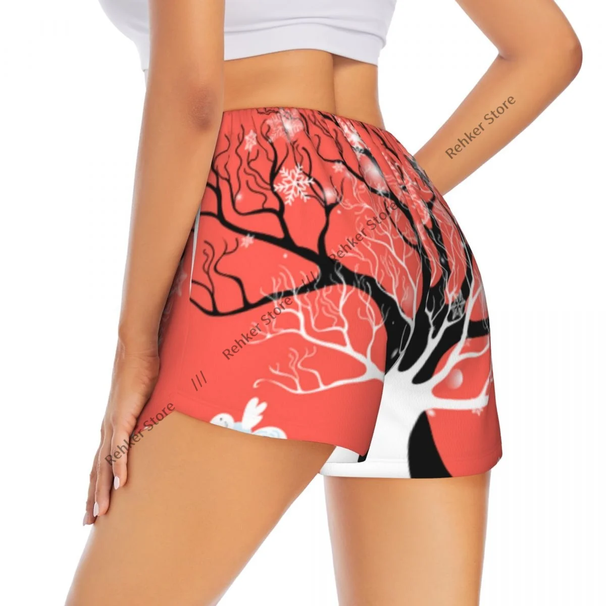 

Женские шорты для йоги Снеговики на деревьях, шорты для тренировок, быстросохнущие женские шорты для йоги, тренажерного зала, бега, спортивная одежда