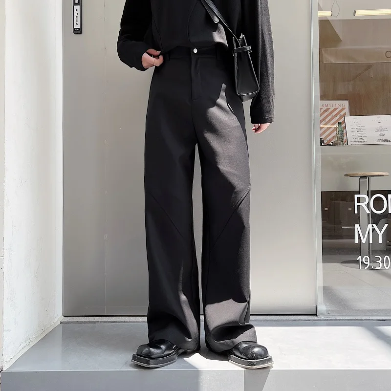 

SYUHGFA Suit Pants Wide Leg Solid Color Zipper Pocket Casual Men's Trousers 2024 New Summer Fashion Tide Temperament Pants