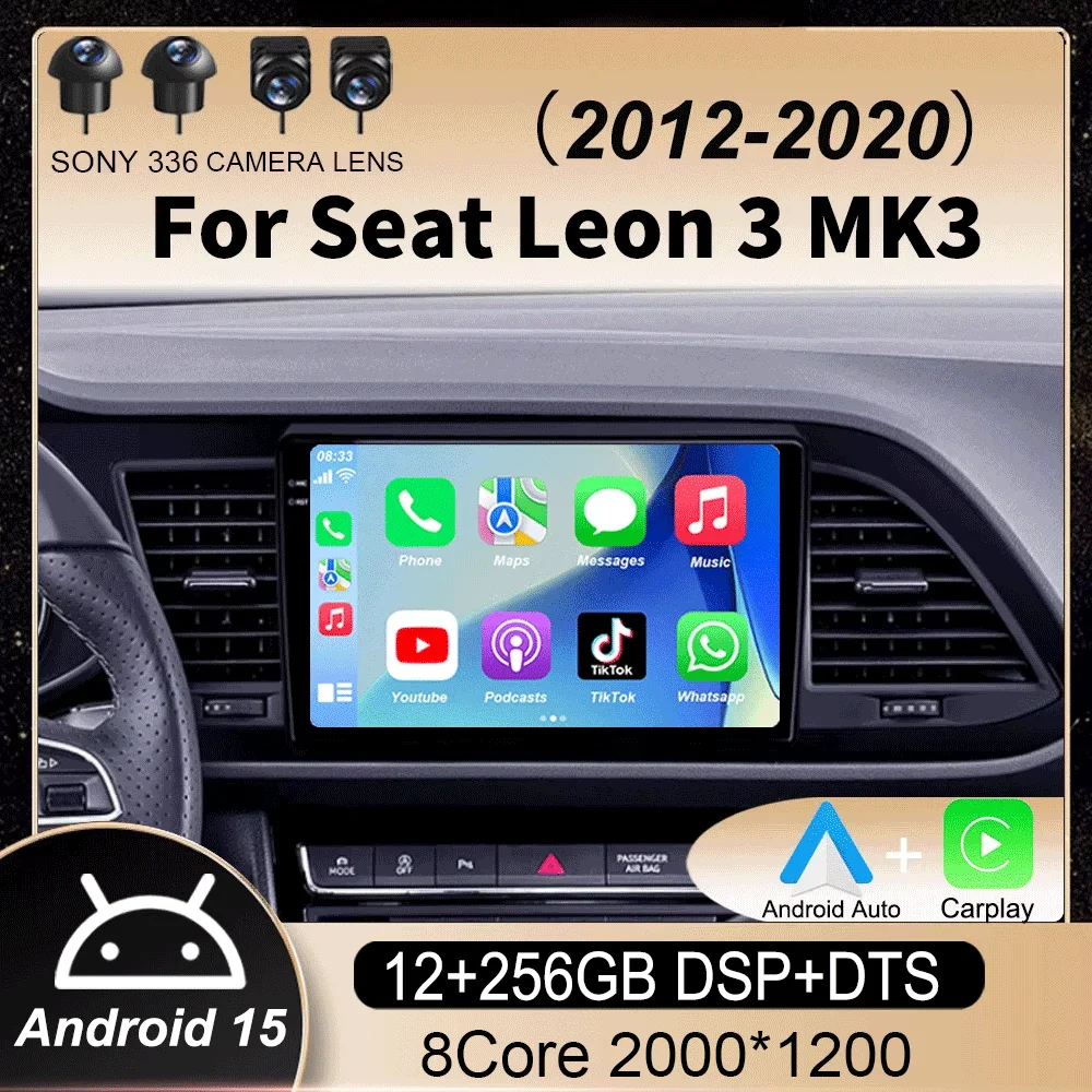 

Car Radio Android 15 Carplay Auto For Seat Leon 3 MK3 2012-2020 GPS Navigation 4G WIFI Multimedia Video Player Stereo 360 Camera