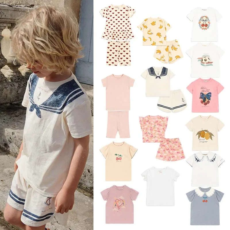 

KS T-shirt Suit 2025 Summer New Style Boys and Girls Cotton Short-sleeved Tops and Shorts Kindergarten Baby Base Shirt