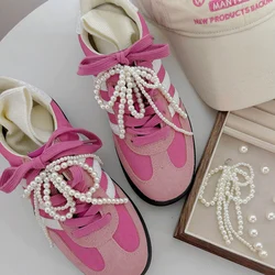 Korean Sweet Bowknot Shoe Buckle Double Layered Pearl Bead Bow Charm Shoes Clip Decoration Bag Pendant Key Chain Accessories