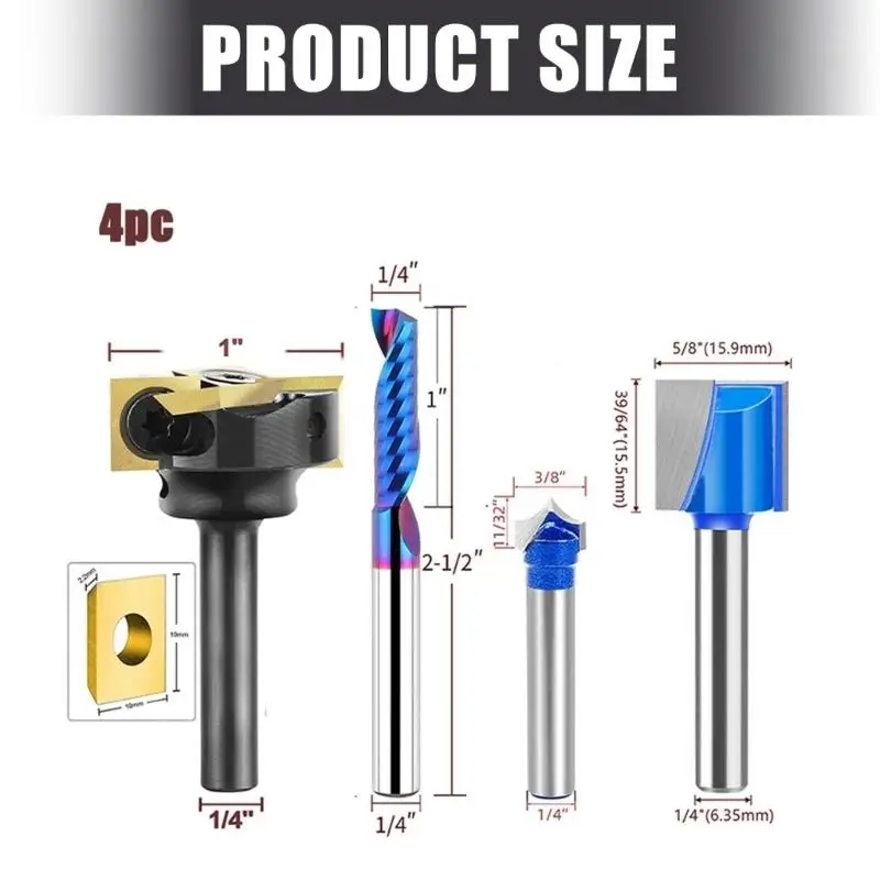 4PCS Wolframkarbide Reinigung Bottom Bit Set Mit Austauschbare Klinge Für Holzbearbeitung Und Gravur D2RD – Detail 6