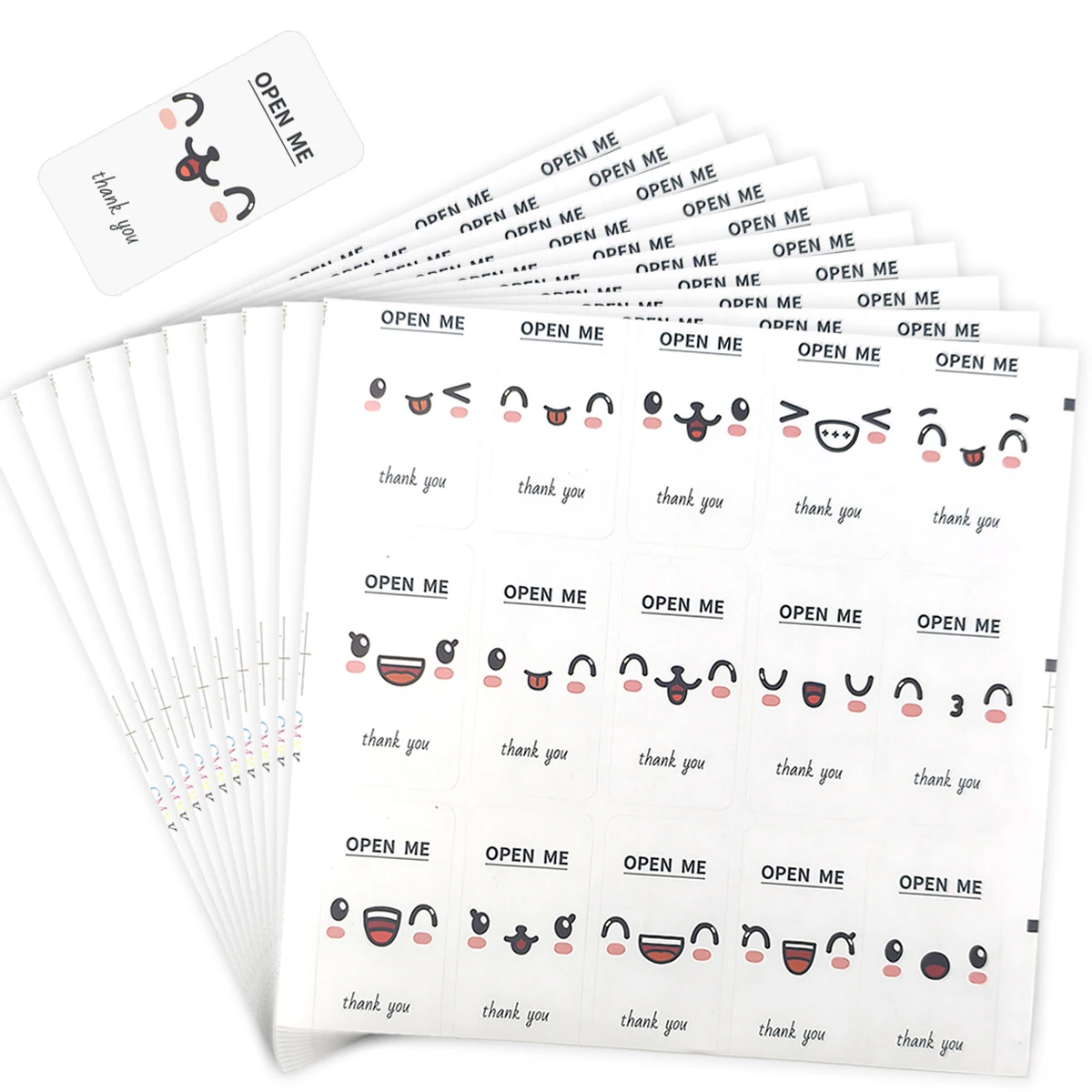 150 Pcs “OPEN ME” Thank You Stickers – Rectangle Label Seals with Fun Expressions for Packaging, Envelopes & Small Business
