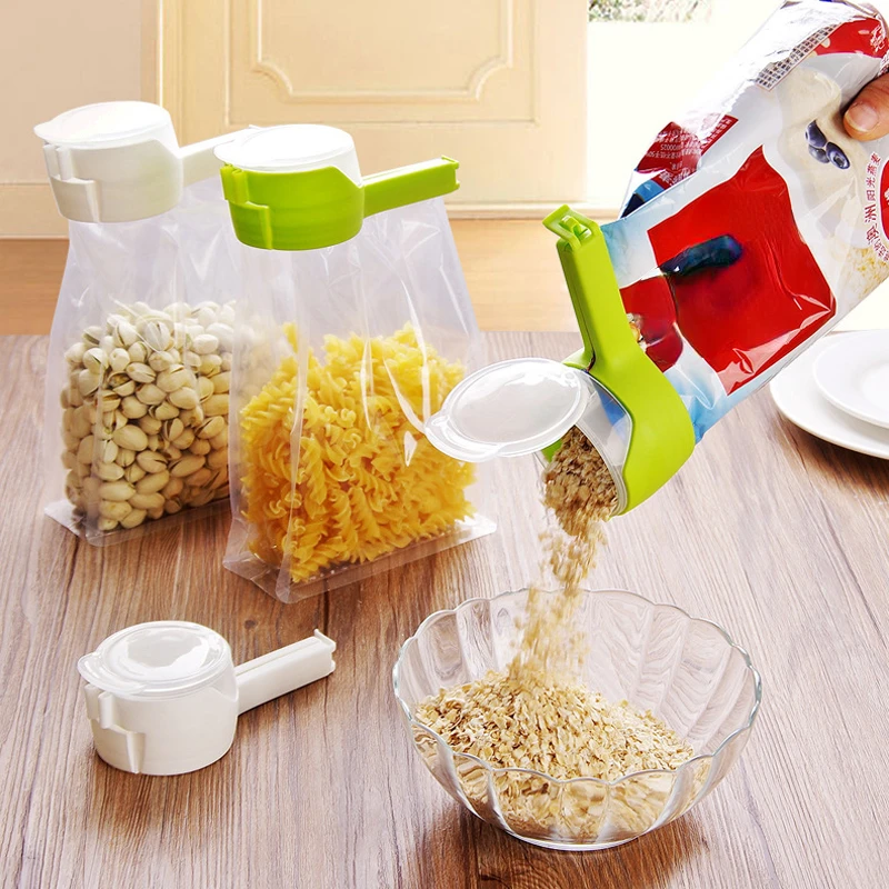 1pcs Food Storage Bag Sealing Clips Plastic Cap Sealer Clip With Pour Spouts Snack Candy Storage Fresh Clamp Kitchen Organizer