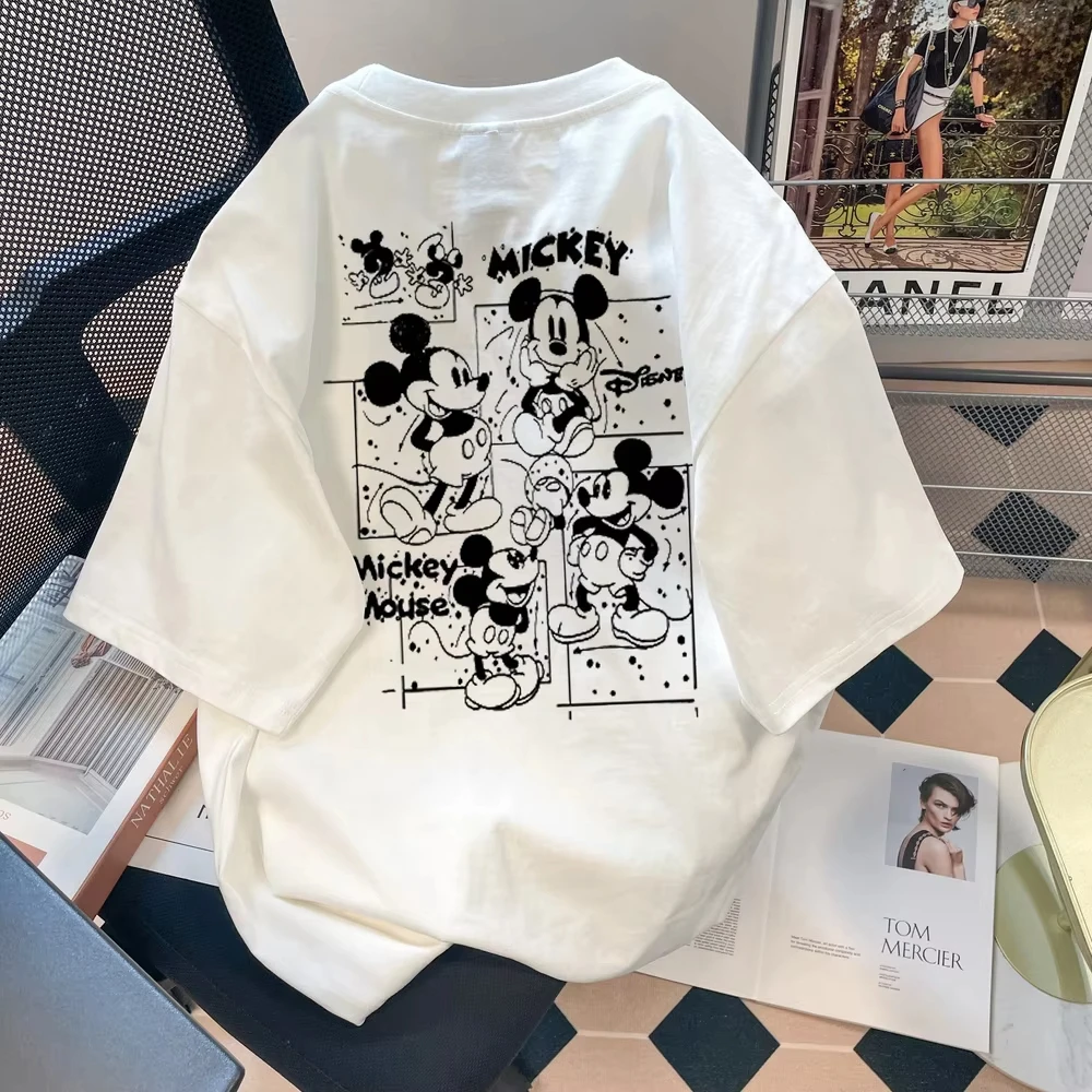 

Новинка 2026: Футболка Disney с Микки Маусом, короткий рукав, 100% хлопок, свободный крой, дышащая, унисекс, модный универсальный топ для лета