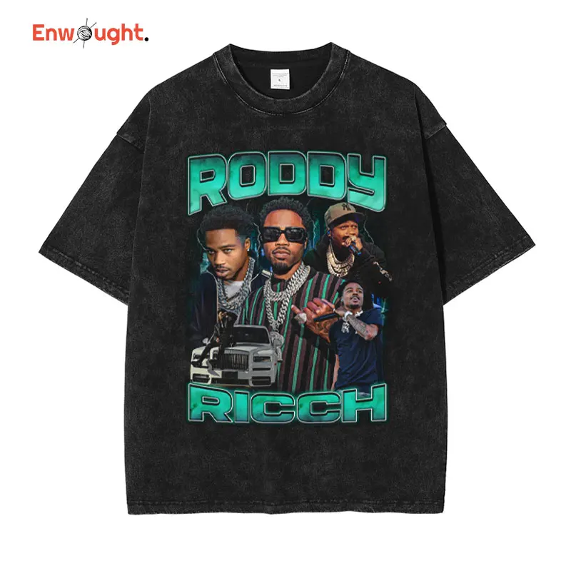 

Roddy Ricch T Shirt Hip Hop Rapper Vintage Washed Tops Tees Oversized T-shirt Harajuku Old School Style Short Sleeve Men Cotton