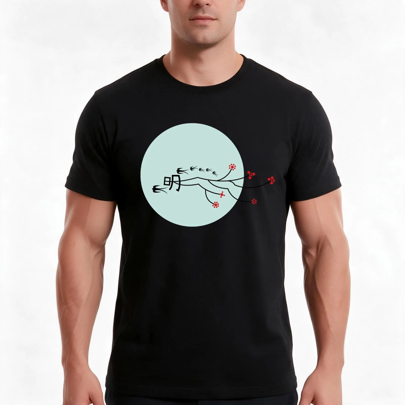 Oriental Swallows And The Bright Round Moon On Aqua Blue ? fatfatin T-Shirt, Summer Casual Cotton Tee, Oversized Streetwear Tops