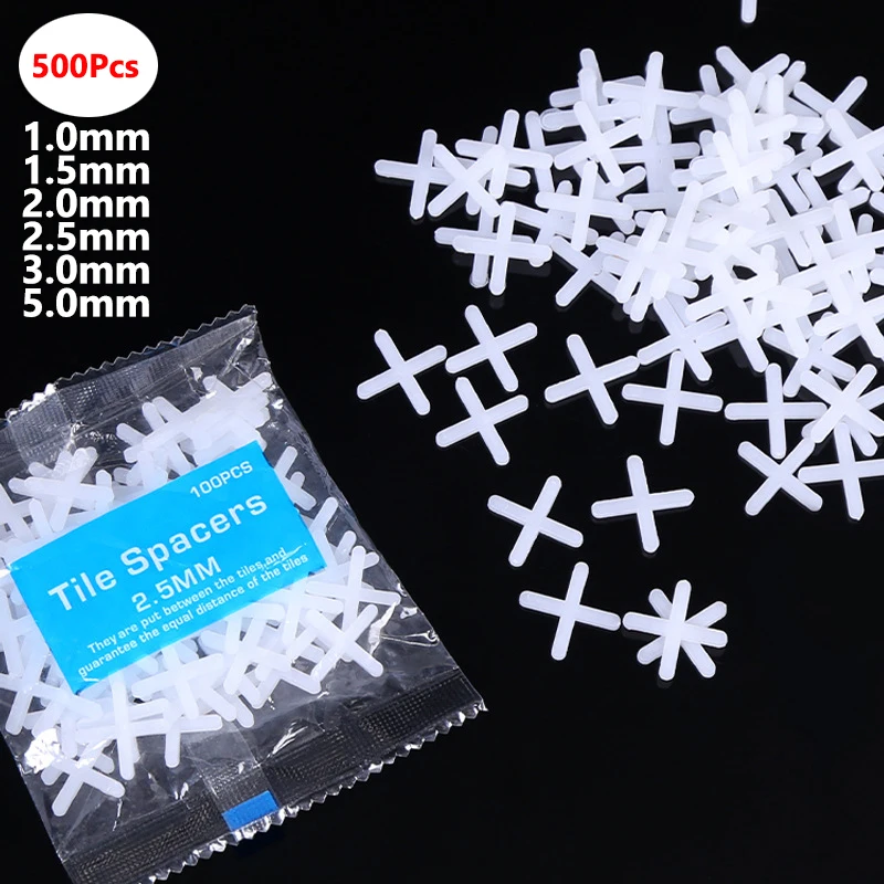 500Pcs 1/1.5/2/2.5/3/5mm Ceramic Tiler Spacer Cross Decoration Tool Plastic Tile Plumber Reuseable Leveling System Construction