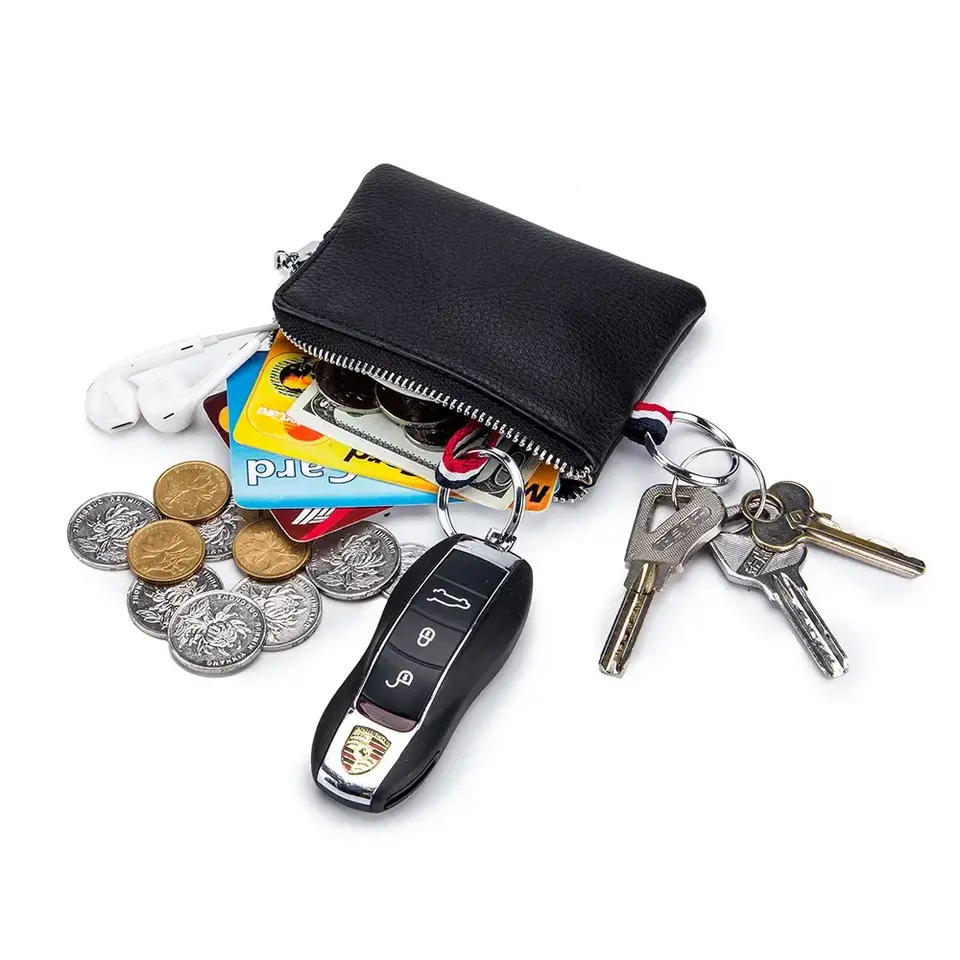 Genuine Leather Coin Purse Mini Ultra-thin Small Zipper Cute Wallet Soft Cowhide Leather Driver's License Key Bag Card Holder - 3