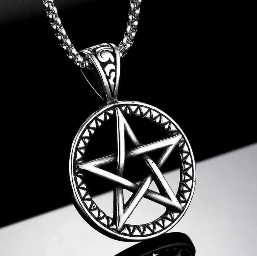 1PC Supernatural Pentagram Necklace for Men Stainless Steel Box Chain Pentacle Star Talisman Amulet Pendant Necklaces Jewelry