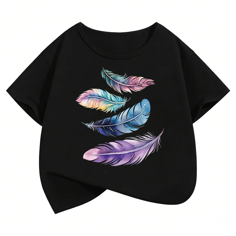 Short Sleeve Vintage Leaf Printed T Shirts Fashion Kids Children's T-shirt Boys Girls Summer Spring Casual Top Tee Shirt