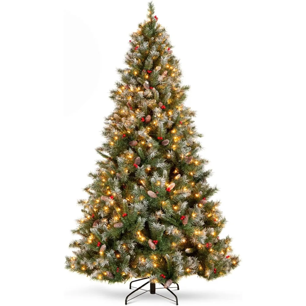 

6-foot Pine Hinged Artificial Christmas Tree with 818 Plush Frosted Tips, 58 Pine Cones, 58 Berries, 250 Lights, Metal Base