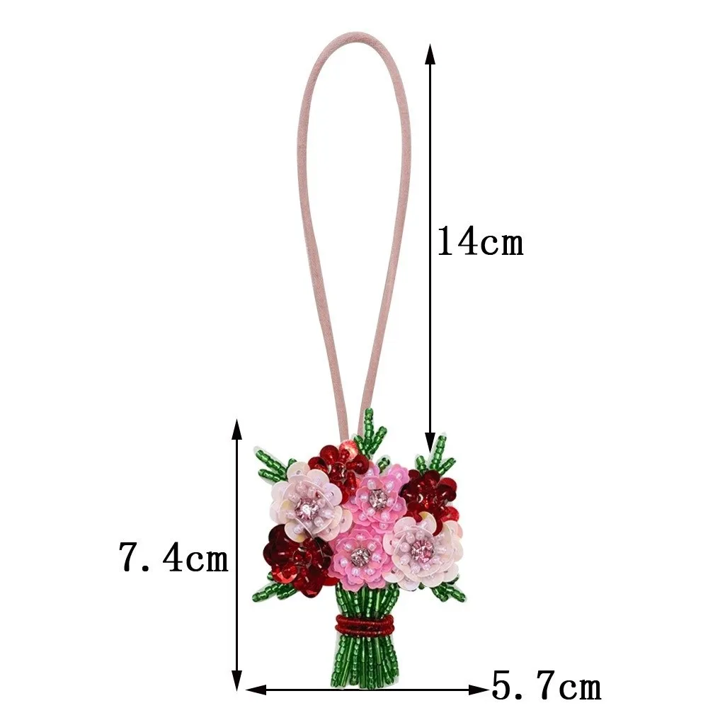 

Fashion 3D Sequin Flowers Bouquet Beaded Pendant Handmade Rhinestone Beads Keychain Lanyard DIY Hanging Rope Bag Accessories