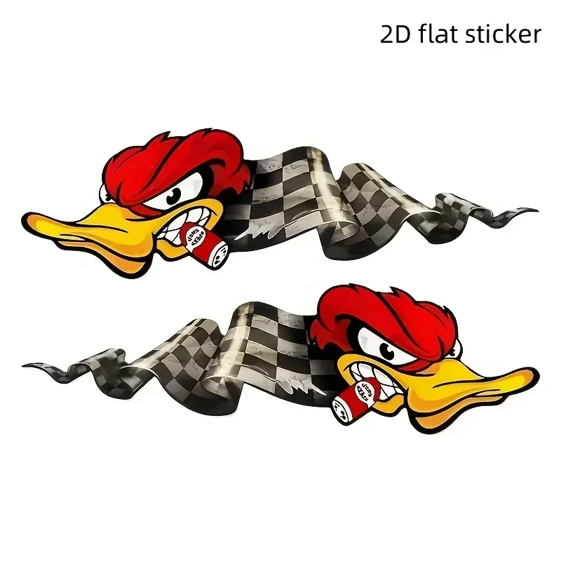 2er-Set „Angry Duck Racing Flag“ Auto- und Motorrad-Aufkleber-Set – verspieltes Design für die Fahrzeugkarosserie zur Ausdruck der Persönlichkeit