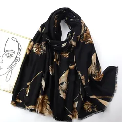 2022 Autumn Women Viscose Scarf Lurex Glitter Petal Floral Fringe Hijab Shawls and Wraps Foulard Echarpe Muslim Sjaal 180*90Cm