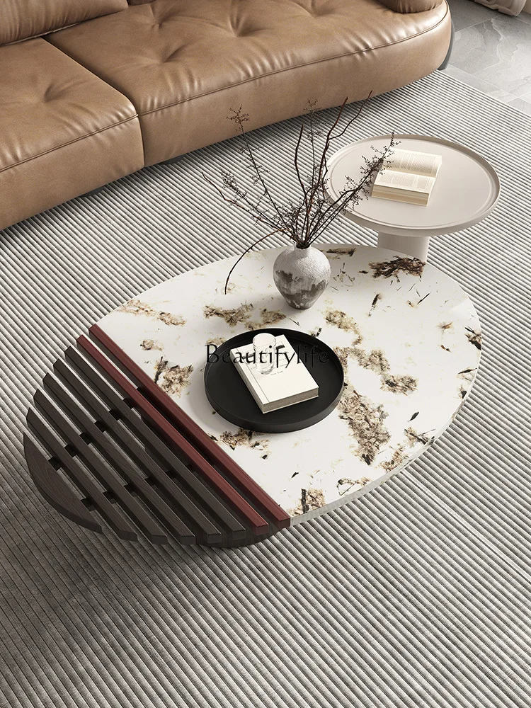 

01Modern minimalist art living room household Italian minimalist oval high-end marble coffee table