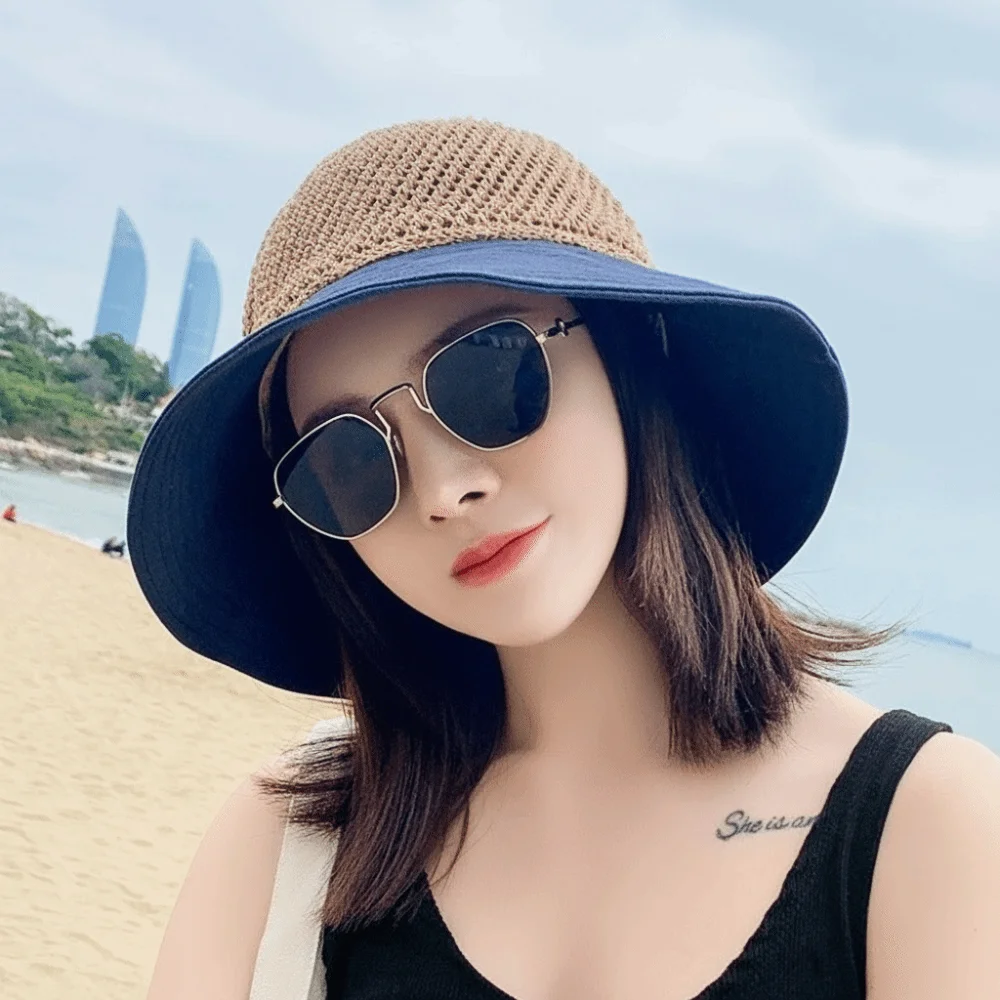 

Sweet Crochet Bowtie Fisherman Hat Hollow Japanese Bow Sun Hat Foldable Sun Protection Knitted Bucket Hat For Women