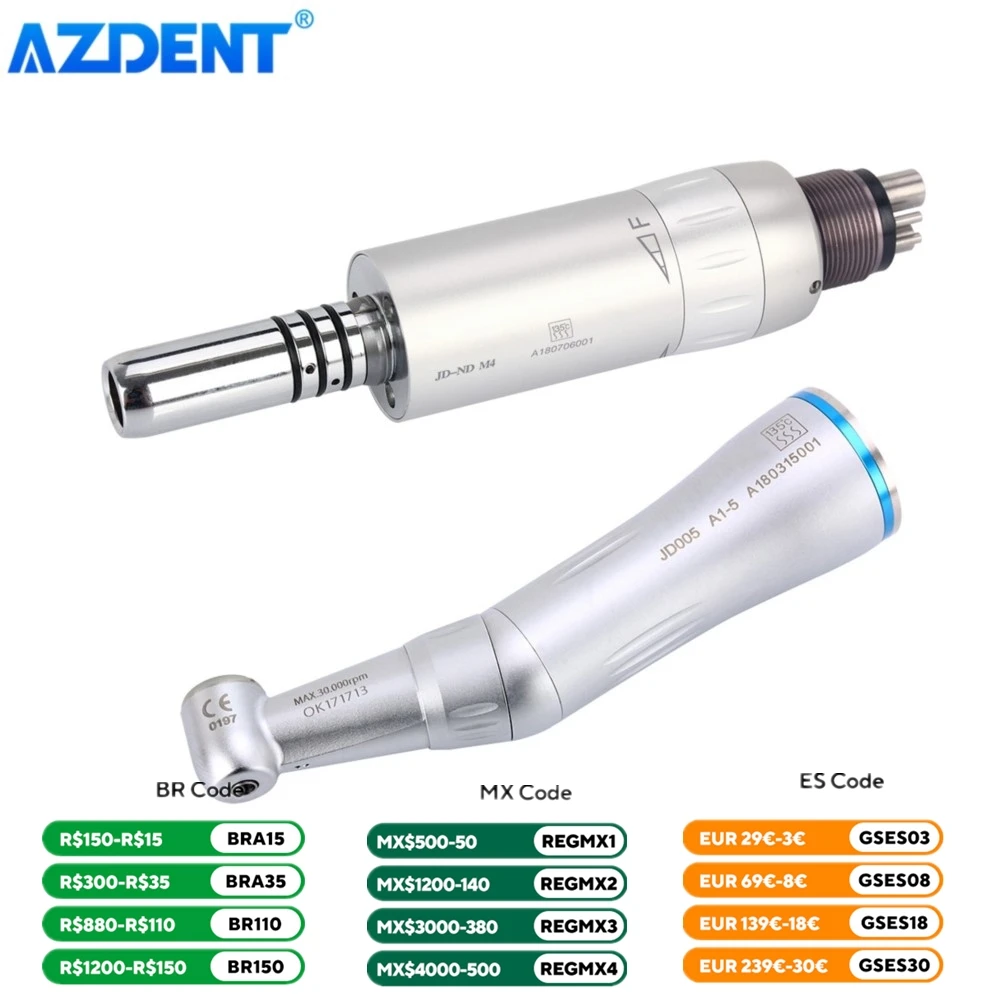 1PC Dental Contra Angle AZDENT Internal Water Spray Pipe Push Button Low Speed Handpiece Air Motor 4 Holes Dental Clinic Tool