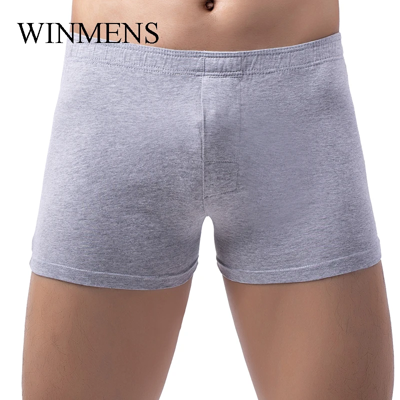 Adult Men Cotton Long Boxer Shorts Solid Elastic Close Fitting Boxers Low Waist Panties Breathable Male Hip Lifting  Underwear