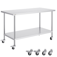 VEVOR Stainless Steel Work Table with 4 Wheels 3 Adjustable Height Levels Heavy Duty Food Prep Worktable for Kitchen Restaurant