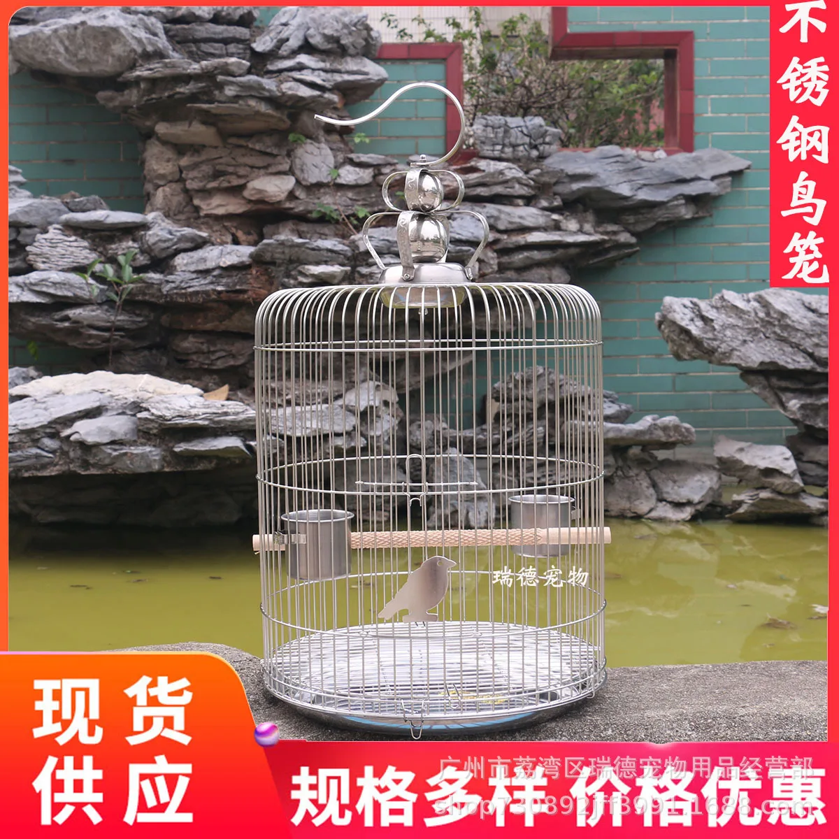 

Wholesale Stainless Steel Birdcage Retro Large Myna Thrush Cockatoo Birdcage Round Stainless Steel