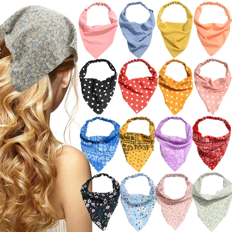 Bohemia Elastic Hair Bands Triangle Headscarf Floral Print Head Wrap Scarf Bandana For Women Girls Headwear Hair Accessories