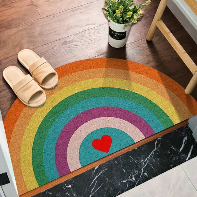 Rainbow Printed Entrance Outdoor Indoor Doormat Semicircle Door Mats Antiwear PVC Waterproof Ant-Slip Bedroom Rugs and Carpets