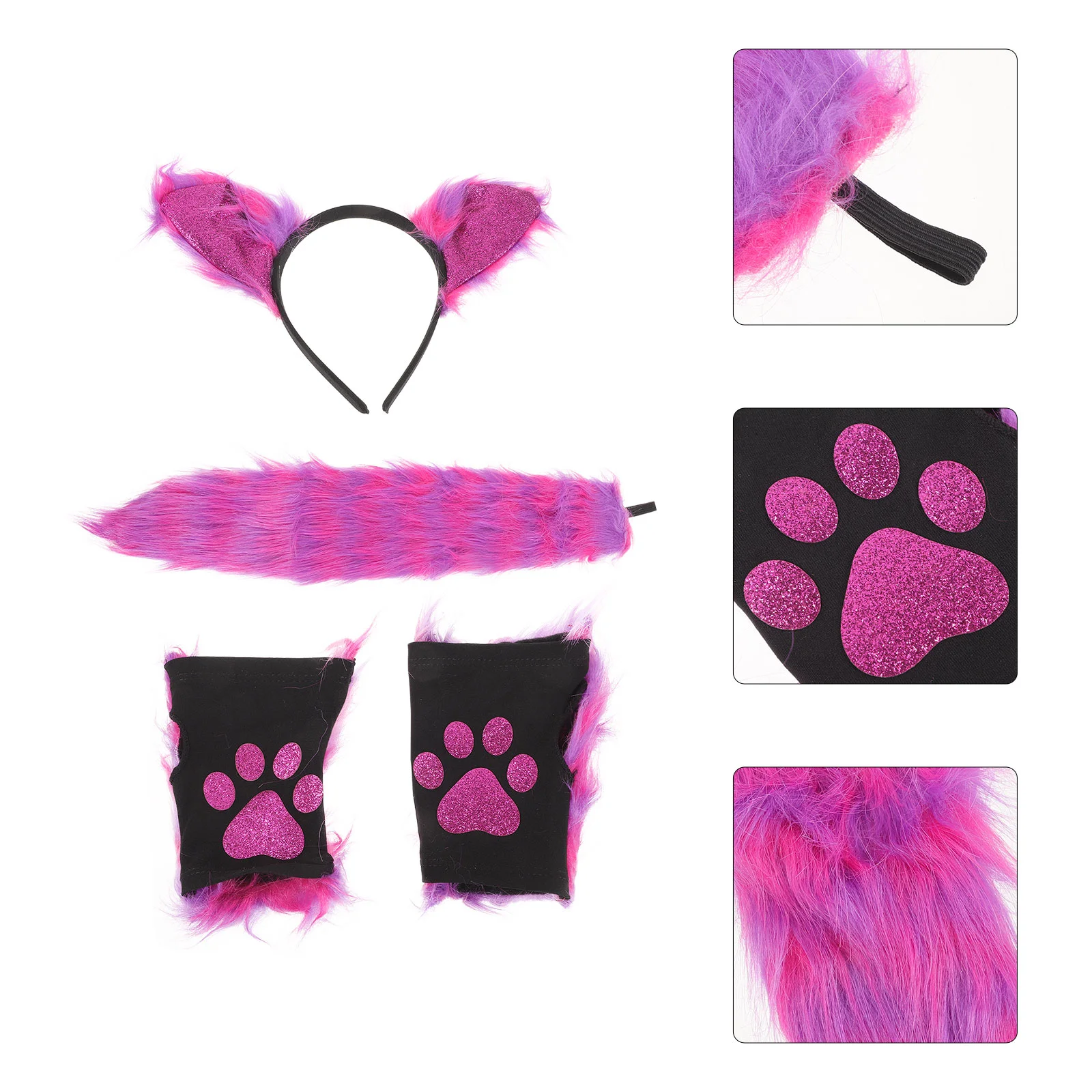 

Fox Glove Tail Halloween Costume Accessories Furry Animal Cosplay Purple Plush Ear Theme Party Ears