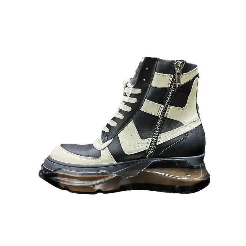 Men Women Boots Ankle Genuine Leather Motorcycle Shoes Platform Thick Sole Increase High Street Vintage Luxury Sneakers Owens view 5