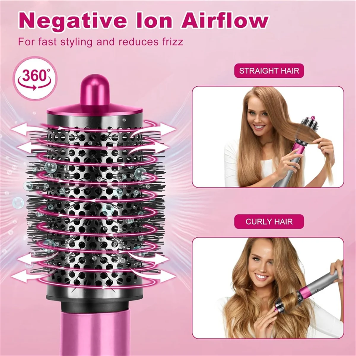 AT17 Escova de volumeização redonda grande para Dyson Airwrap Secador de cabelo Multi-Styler com adaptador Ferramenta de ondulação de cabelo, rosa vermelha